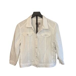 Chicos White Textured Weave Button Front Cotton Jacket Womens Size 2 Large